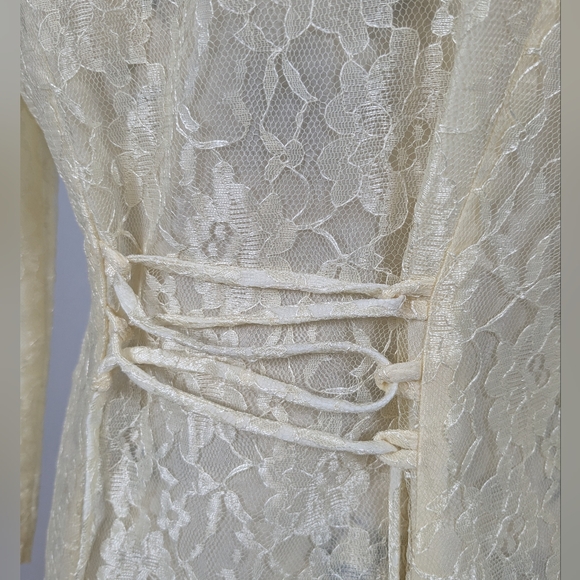 Vintage Victorian Renaissance Corset Lace Maxi Regency Dress Button Sheer A016 - Picture 8 of 14